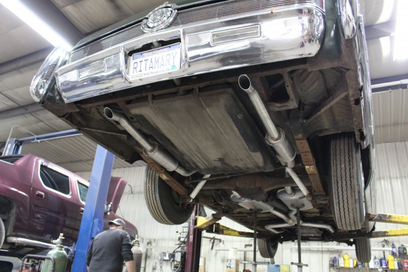 Bigger mufflers and resonators, X-pipe was removed later.